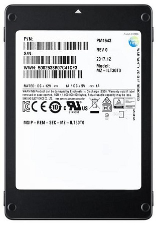 Твердотельный накопитель Samsung. Samsung SSD 960GB PM1643a 2.5" SAS 12Gb/s TLC R/W 2100/1000 MB/s R/W 380K/40K IOPs DWPD1 5Y