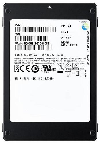 Твердотельный накопитель Samsung. Samsung SSD 1920GB PM1643a 2.5&amp;quot; SAS 12Gb/s TLC R/W 2100/1800 MB/s R/W 430K/60K IOPs DWPD1 5Y
